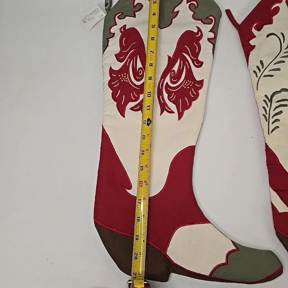 Green And White Cream Stocking Cowboy Boot Christmas  Country‎ Western Lot Of 2